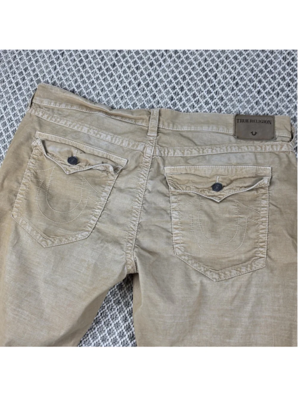 True Religion Ricky Relaxed Straight Corduroy Pants Men’s 42 Beige Tan USA Y2K - Picture 9 of 12